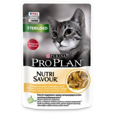 PRO PLAN Корм влажный Pro Plan Nutri Savour для взрослых стерилизованных кошек и кастрированных котов, с курицей в соусе