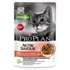 PRO PLAN  Корм влажный Pro Plan Nutri Savour для взрослых стерилизованных кошек и кастрированных котов с говядиной в соусе